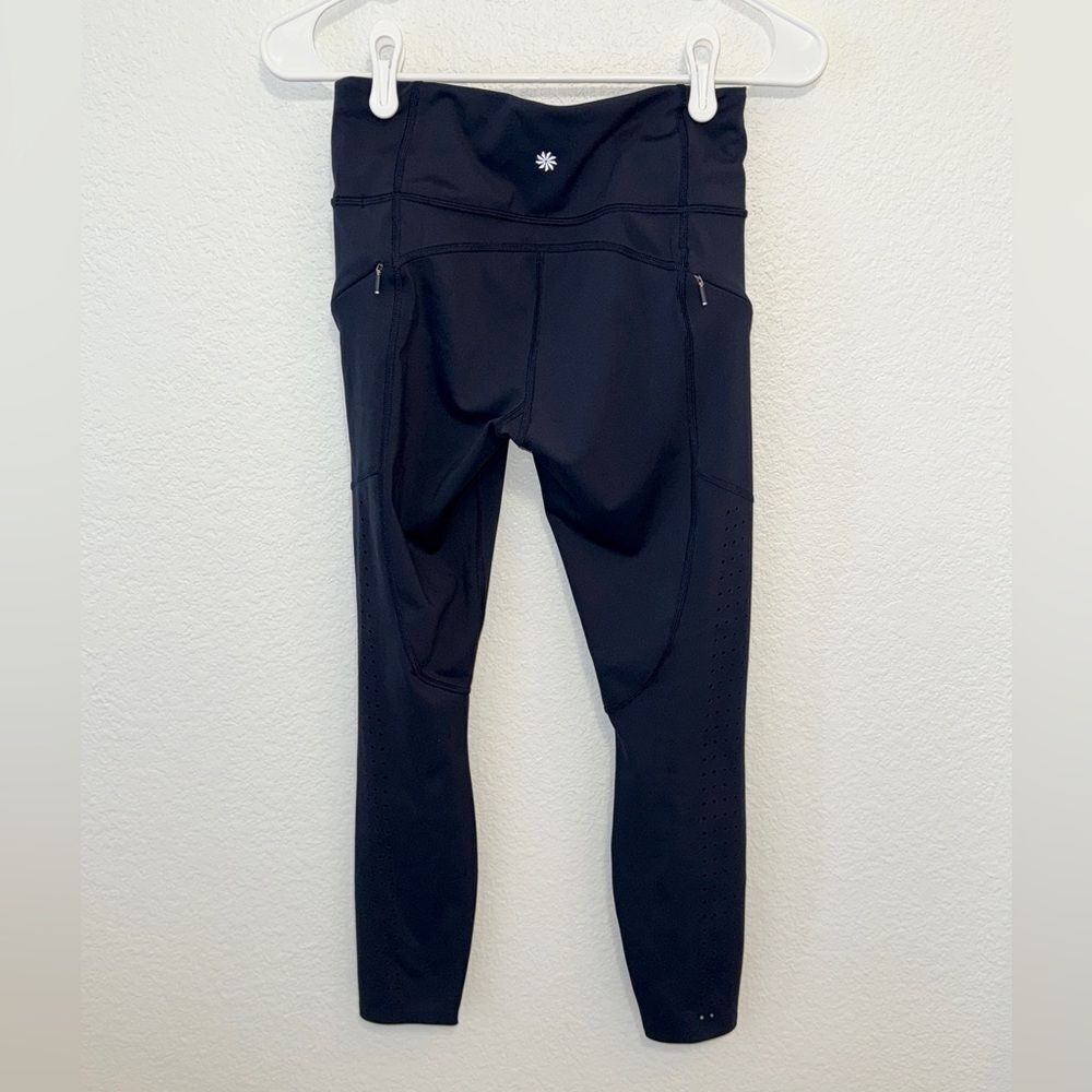 Athleta Navy Blue Laser Cut‎ Ventilated Running Leggings Pockets XS - Picture 2 of 5